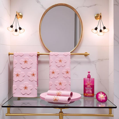 2pcs Cherry Blossom hand towels for bathroom Decorative Towels Set 100% Cotton Pink Jacquard Spring summer floral bath towels dish kitchen towels kitchen Bathroom Decor Gift(cherry blossom Pink)