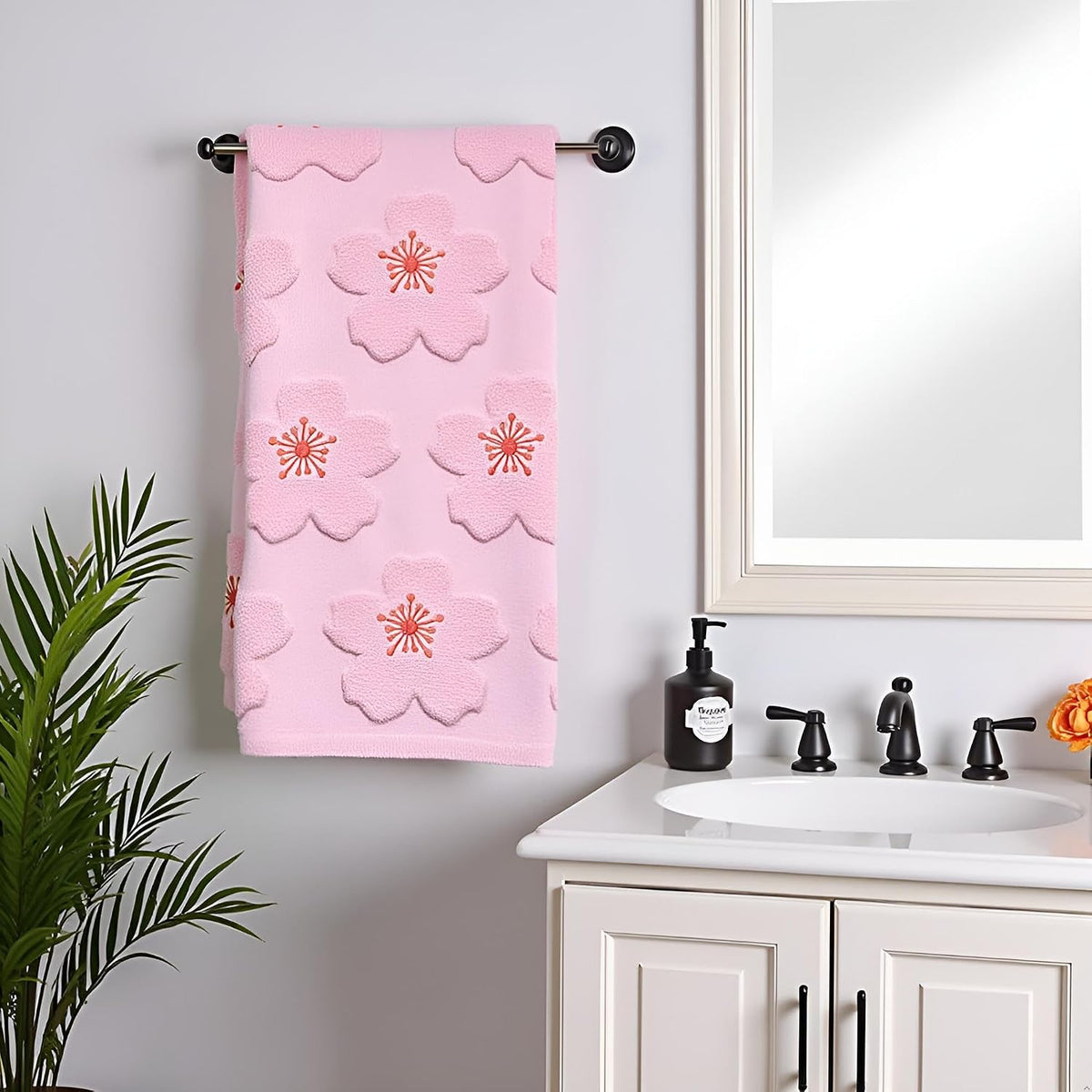 2pcs Cherry Blossom hand towels for bathroom Decorative Towels Set 100% Cotton Pink Jacquard Spring summer floral bath towels dish kitchen towels kitchen Bathroom Decor Gift(cherry blossom Pink)