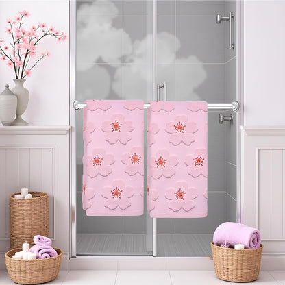 2pcs Cherry Blossom hand towels for bathroom Decorative Towels Set 100% Cotton Pink Jacquard Spring summer floral bath towels dish kitchen towels kitchen Bathroom Decor Gift(cherry blossom Pink)