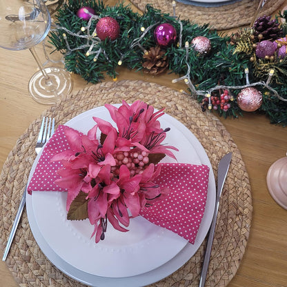 Set of 4 100% Cotton Cloth Napkins 15"x15" - Reusable Napkins, Dining Table Decor - Soft Durable Dinner Napkins for Everyday Gatherings, Thanksgiving, Christmas - Pink Small Polka Dot