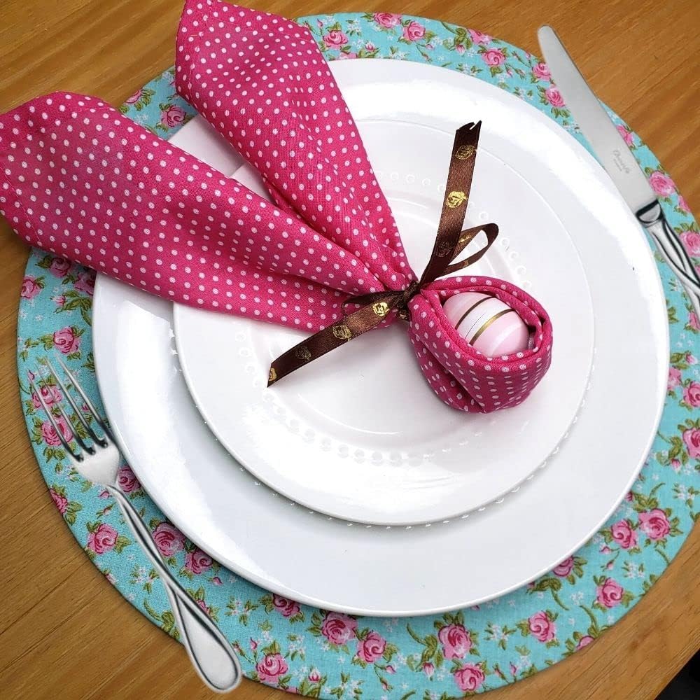 Set of 4 100% Cotton Cloth Napkins 15"x15" - Reusable Napkins, Dining Table Decor - Soft Durable Dinner Napkins for Everyday Gatherings, Thanksgiving, Christmas - Pink Small Polka Dot