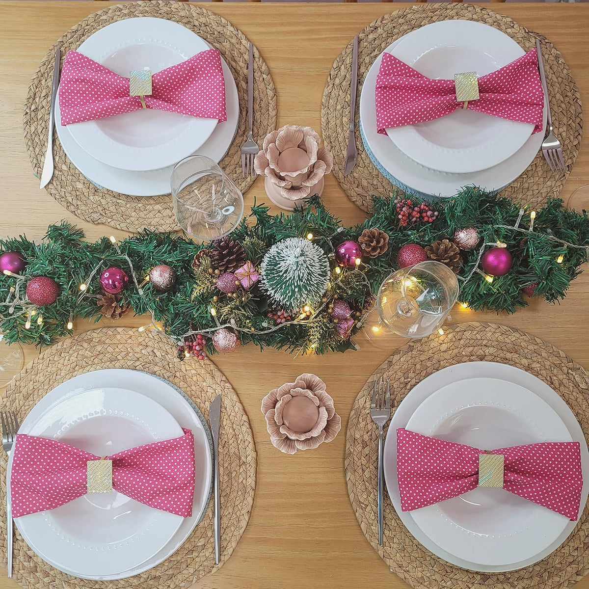 Set of 4 100% Cotton Cloth Napkins 15"x15" - Reusable Napkins, Dining Table Decor - Soft Durable Dinner Napkins for Everyday Gatherings, Thanksgiving, Christmas - Pink Small Polka Dot