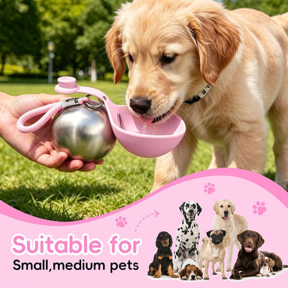 2in1 Portable Dog Water Bottle Portable,10oz Stainless Steel Leak Proof Pet Water Bottle Portable Dog Water Bottle Silicone Bowl,Outdoor Travel Water Bottle for Dogs Walking Hiking Camping, Pink