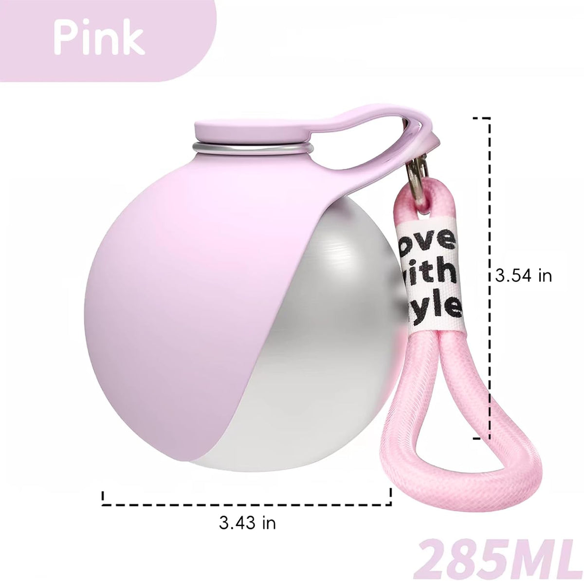2in1 Portable Dog Water Bottle Portable,10oz Stainless Steel Leak Proof Pet Water Bottle Portable Dog Water Bottle Silicone Bowl,Outdoor Travel Water Bottle for Dogs Walking Hiking Camping, Pink