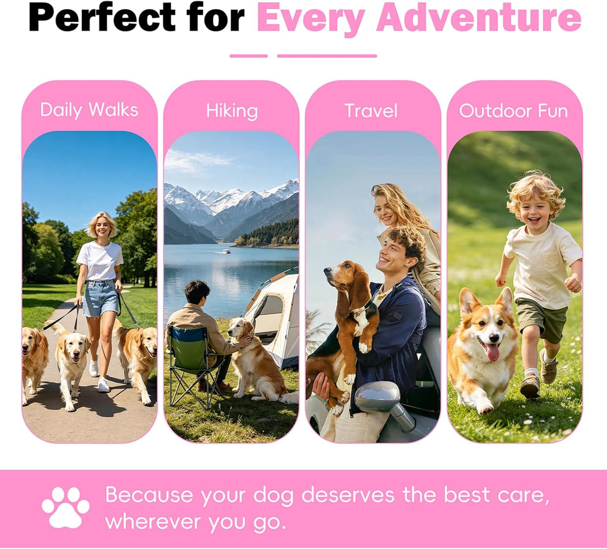 2in1 Portable Dog Water Bottle Portable,10oz Stainless Steel Leak Proof Pet Water Bottle Portable Dog Water Bottle Silicone Bowl,Outdoor Travel Water Bottle for Dogs Walking Hiking Camping, Pink