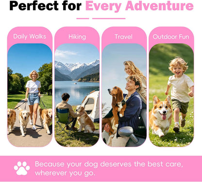 2in1 Portable Dog Water Bottle Portable,10oz Stainless Steel Leak Proof Pet Water Bottle Portable Dog Water Bottle Silicone Bowl,Outdoor Travel Water Bottle for Dogs Walking Hiking Camping, Pink