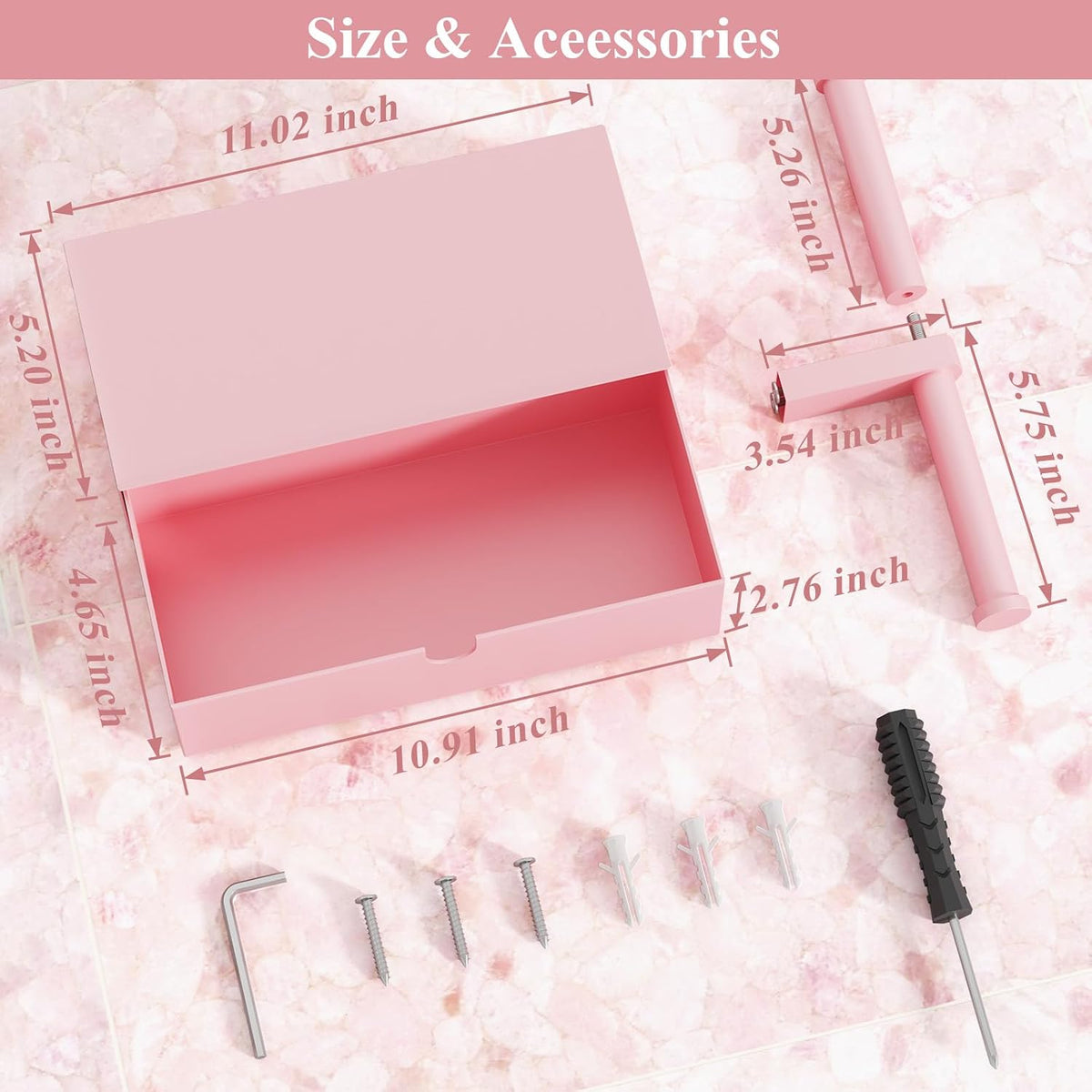 Toilet Paper Holder with Storage Double Roll Toilet Paper Holder with Shelf, Tampon Holder for Bathroom Stainless Steel Wall Mounted Wipes Holder Dispenser, Pink