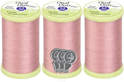 Coats & Clark Hand Quilting Sewing Thread Cotton Covered Polyester 325 Yards S960 3 Pack Bundle with 3 Needle Threaders (Almond Pink)