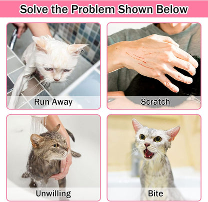 10PCS Cat Bathing Bag Adjustable Shower Washing Net Grooming Set | Polyester Mesh, Kitten Adult Pet Grooming, Shower Bathing Nail Trimming Examination, Brush Clipper File Comb Tick Tool Caps