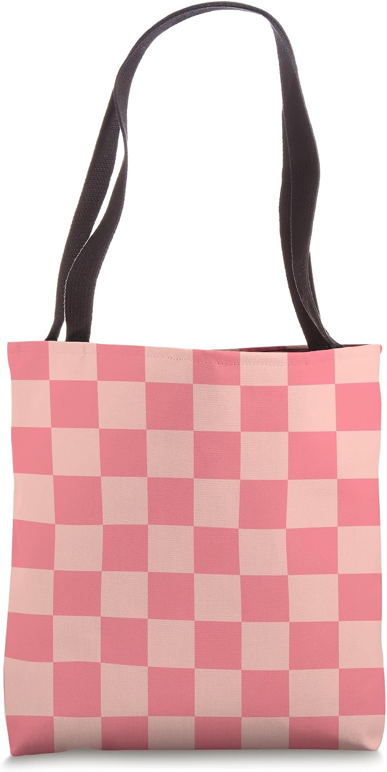 Pink Peach Checkered Aesthetic Checkerboard Preppy Check Tote Bag