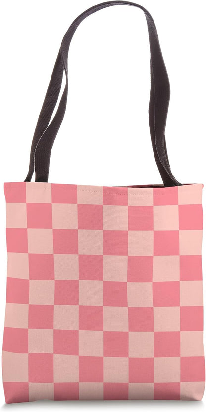 Pink Peach Checkered Aesthetic Checkerboard Preppy Check Tote Bag