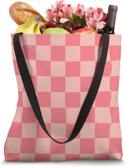 Pink Peach Checkered Aesthetic Checkerboard Preppy Check Tote Bag