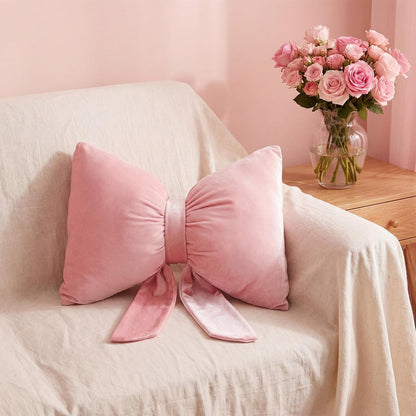Pink Christmas Velvet Bow Pillow Large Pink Throw Pillow 18" x 18"