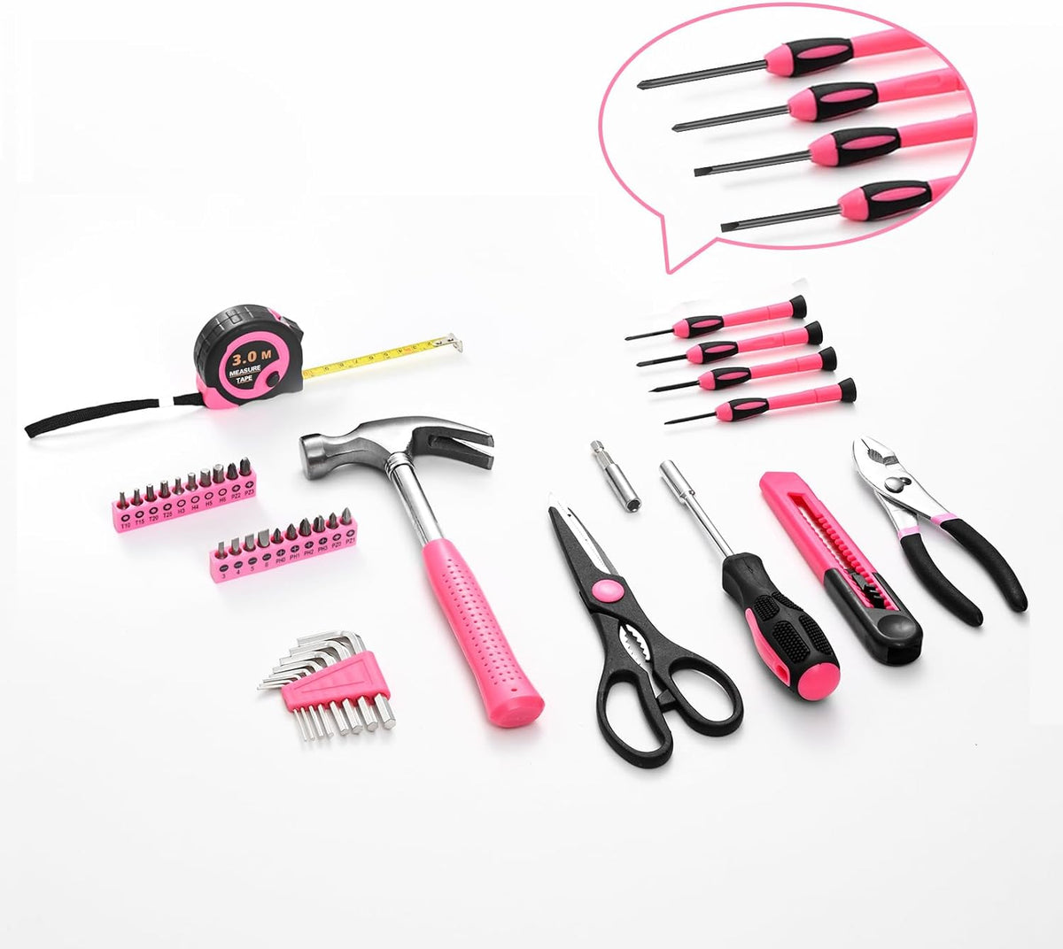 39-Piece Household Tool Set, Pink Tool Kit for Women with Toolbox
