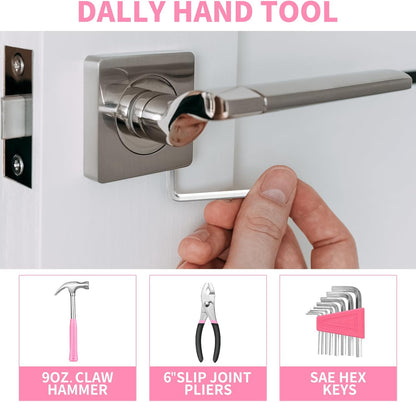 39-Piece Household Tool Set, Pink Tool Kit for Women with Toolbox
