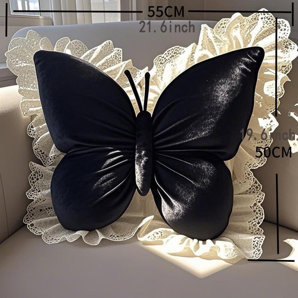 Butterfly Throw Pillow,21.6 inch Velvet Butterfly Decorative Pillow
