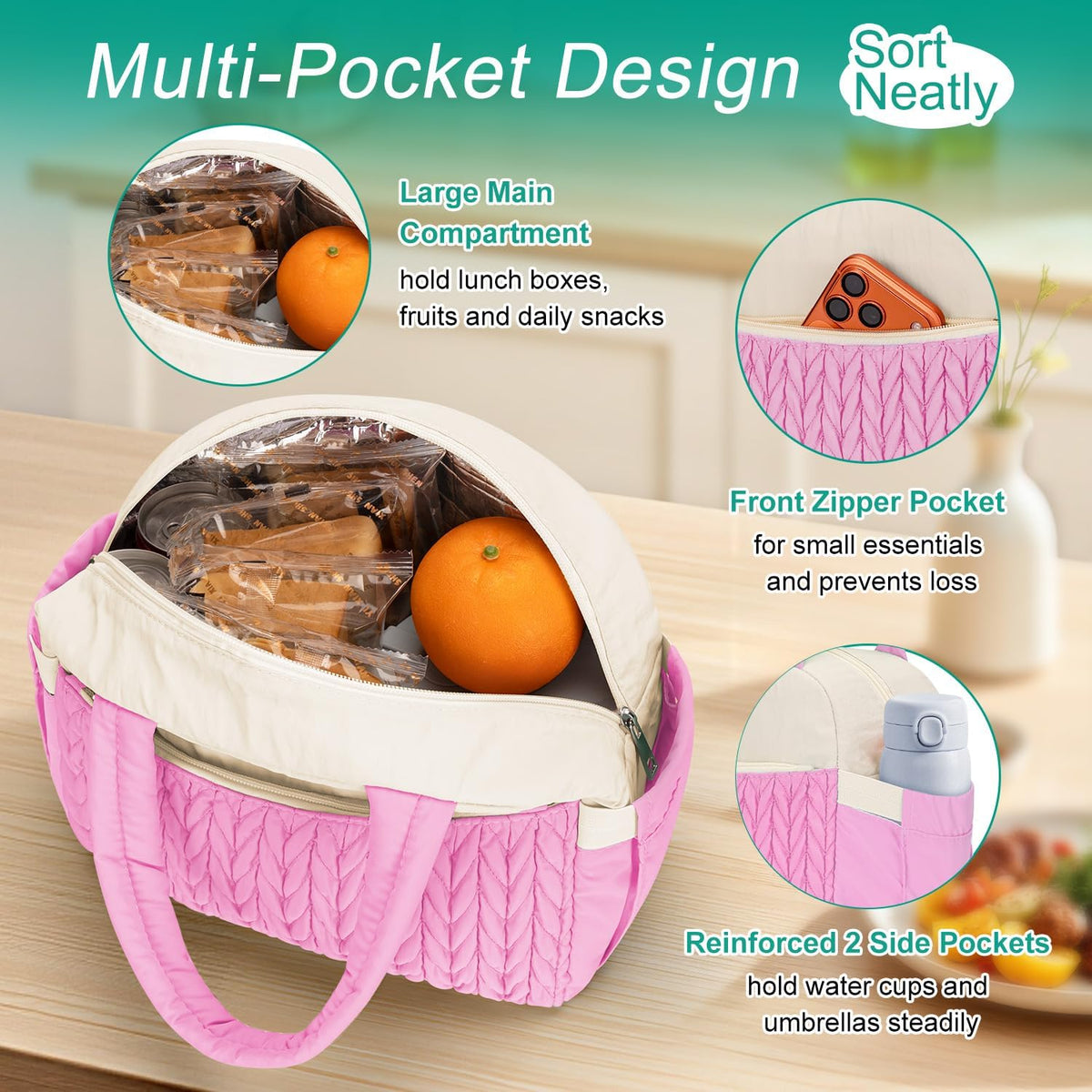 Lunch Box Lunch Bag for Women Men,Reusable Cute Lunch Pail bag,Leakproof,Insulated LunchBox Tote Compact 10L, Cooler Lunch Container for Work Travel Office