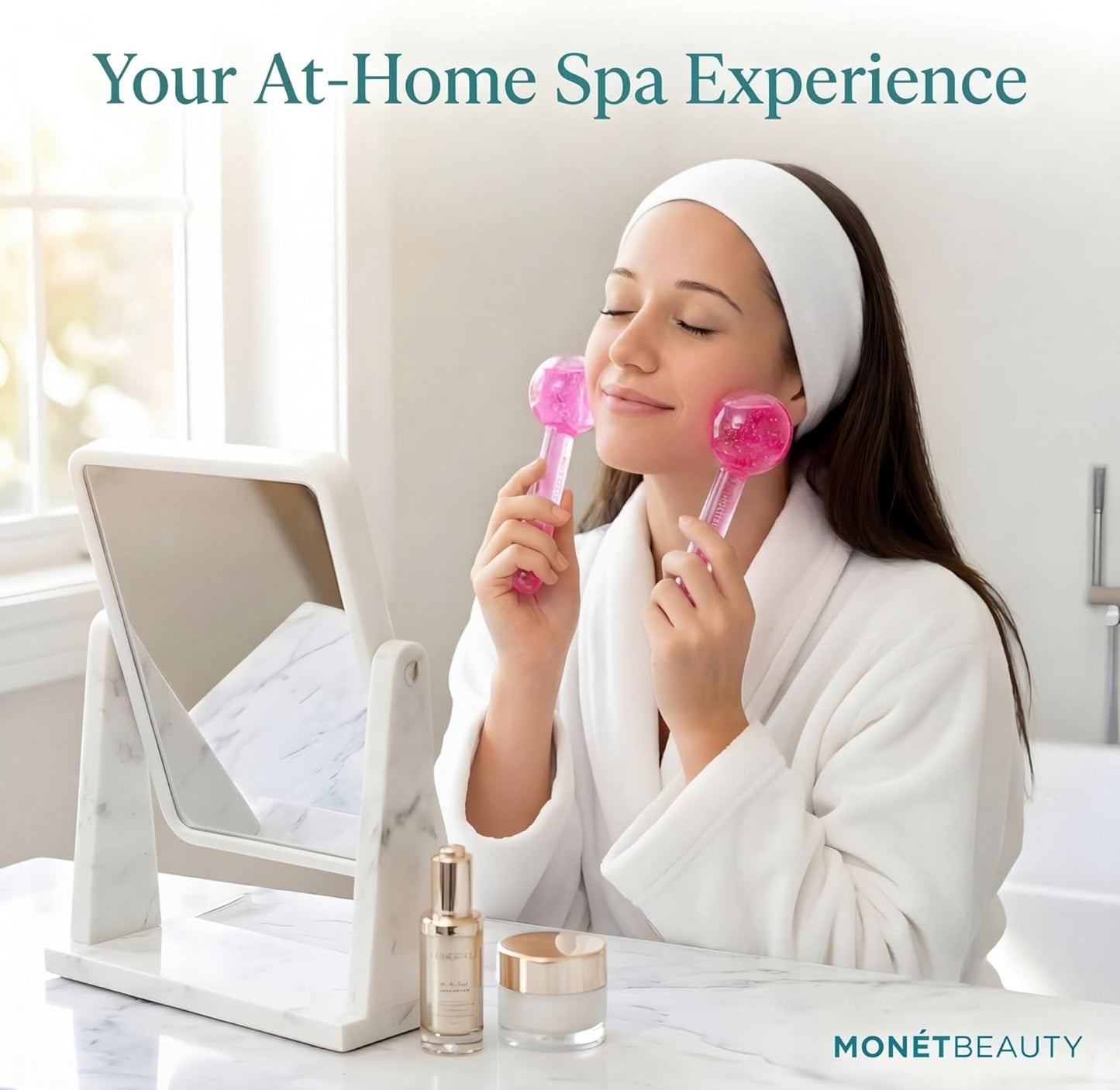 Tighten Skin, Depuff & Sinus Relief? Try Ice Globes for Face, Freezer Safe Facial Globes for Daily Beauty Routines, Face Roller to Enhance Circulation and Complexion - Pink