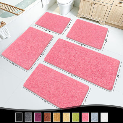 Bathroom Rugs 24"x17", Pink Extra Soft Absorbent Bath Mat, Rubber Backing Quick Dry, Machine Washable Microfiber Bath Rugs for Bathroom Floor, Shower, Bedroom, Tu