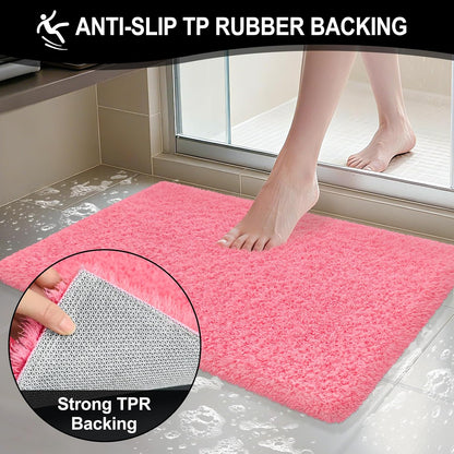 Bathroom Rugs 24"x17", Pink Extra Soft Absorbent Bath Mat, Rubber Backing Quick Dry, Machine Washable Microfiber Bath Rugs for Bathroom Floor, Shower, Bedroom, Tu