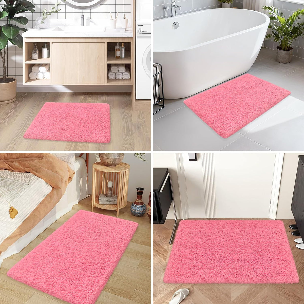 Bathroom Rugs 24"x17", Pink Extra Soft Absorbent Bath Mat, Rubber Backing Quick Dry, Machine Washable Microfiber Bath Rugs for Bathroom Floor, Shower, Bedroom, Tu