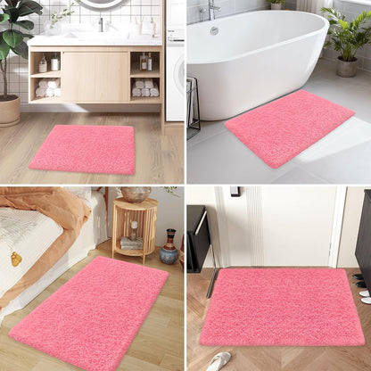 Bathroom Rugs 24"x17", Pink Extra Soft Absorbent Bath Mat, Rubber Backing Quick Dry, Machine Washable Microfiber Bath Rugs for Bathroom Floor, Shower, Bedroom, Tu