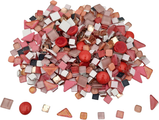 1.1LB Mixed Color Irregular Crystal Mosaic Tiles, Tiny Mini Mosaic Tile DIY Hobbies Handmade Crystal Craft for Craft Bathroom Kitchen Home Decoration DIY Art Projects (Pink Series)