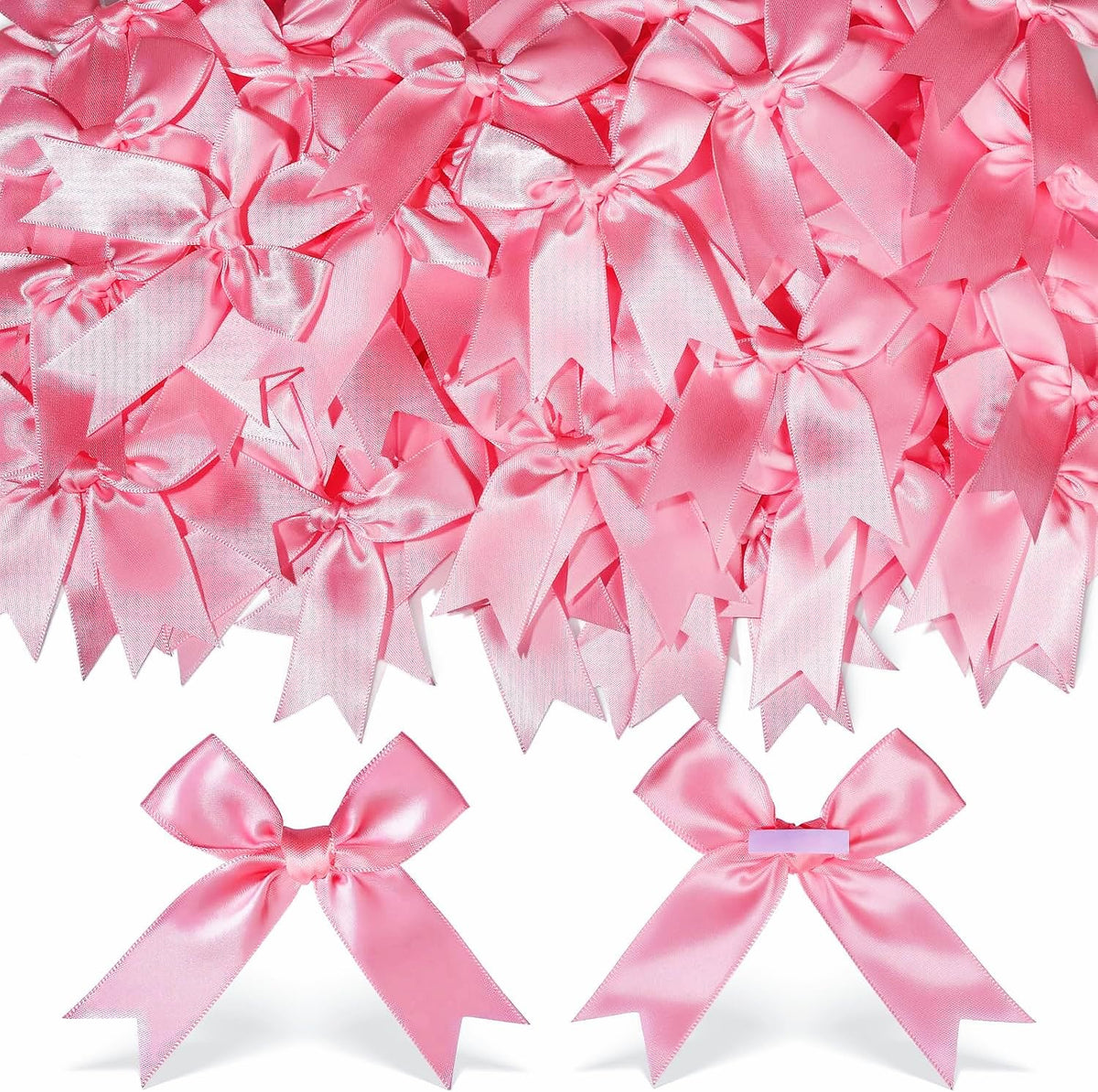 Pink Bows, Satin Self Adhesive Pink Ribbon Bows for Crafts, Baby Pink Bow with Double-Sided Tape, Small Bows for Gift Wrapping, Wedding Decor, Party Favors
