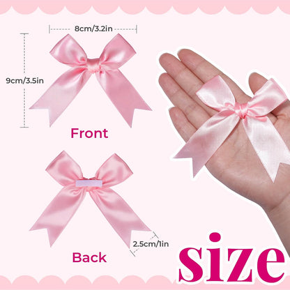Pink Bows, Satin Self Adhesive Pink Ribbon Bows for Crafts, Baby Pink Bow with Double-Sided Tape, Small Bows for Gift Wrapping, Wedding Decor, Party Favors