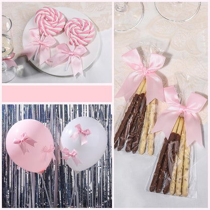Pink Bows, Satin Self Adhesive Pink Ribbon Bows for Crafts, Baby Pink Bow with Double-Sided Tape, Small Bows for Gift Wrapping, Wedding Decor, Party Favors