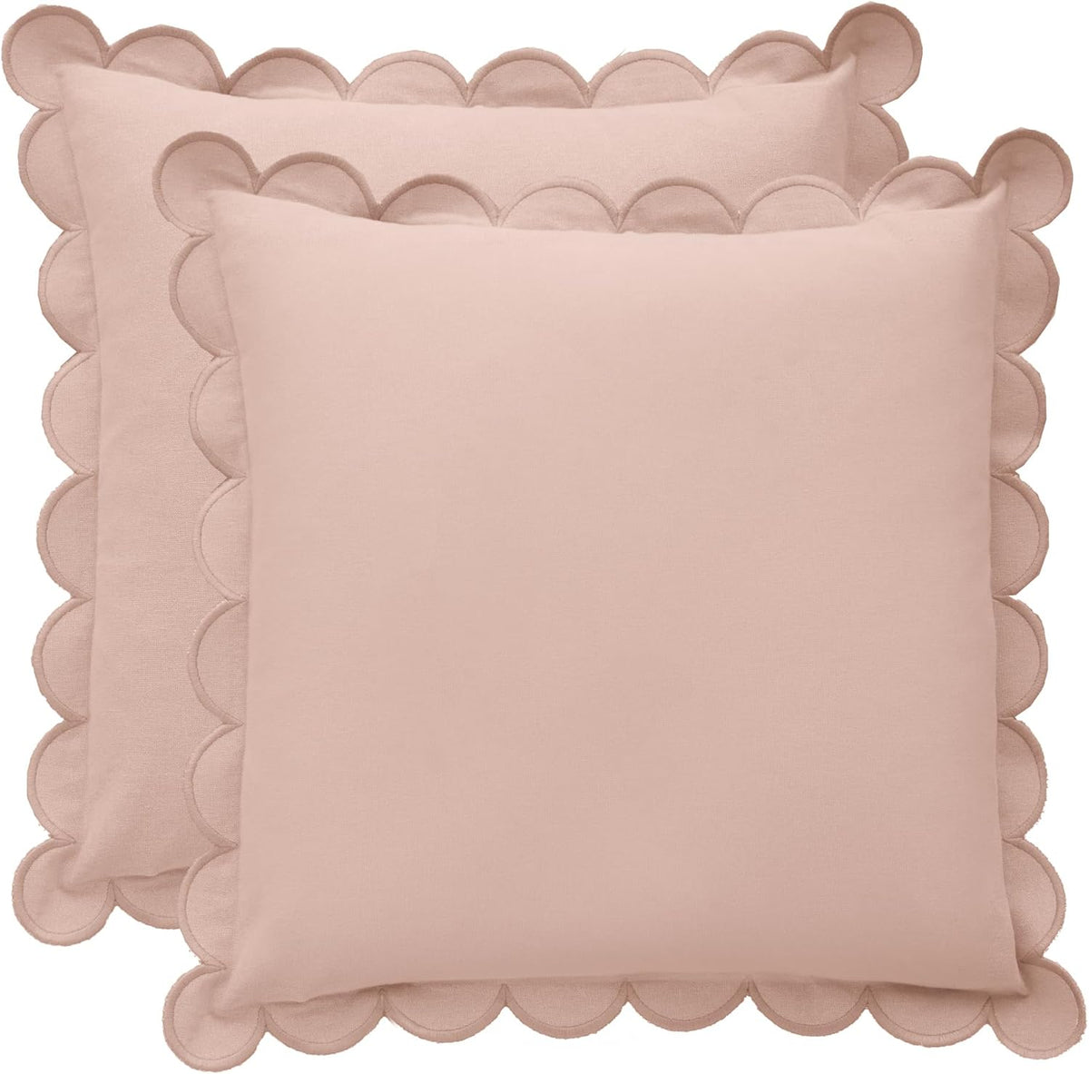 Scalloped Pillow Cover Set of 2, 18x18, Cotton - Peach Pink