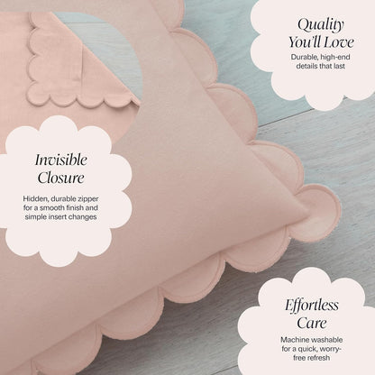 Scalloped Pillow Cover Set of 2, 18x18, Cotton - Peach Pink