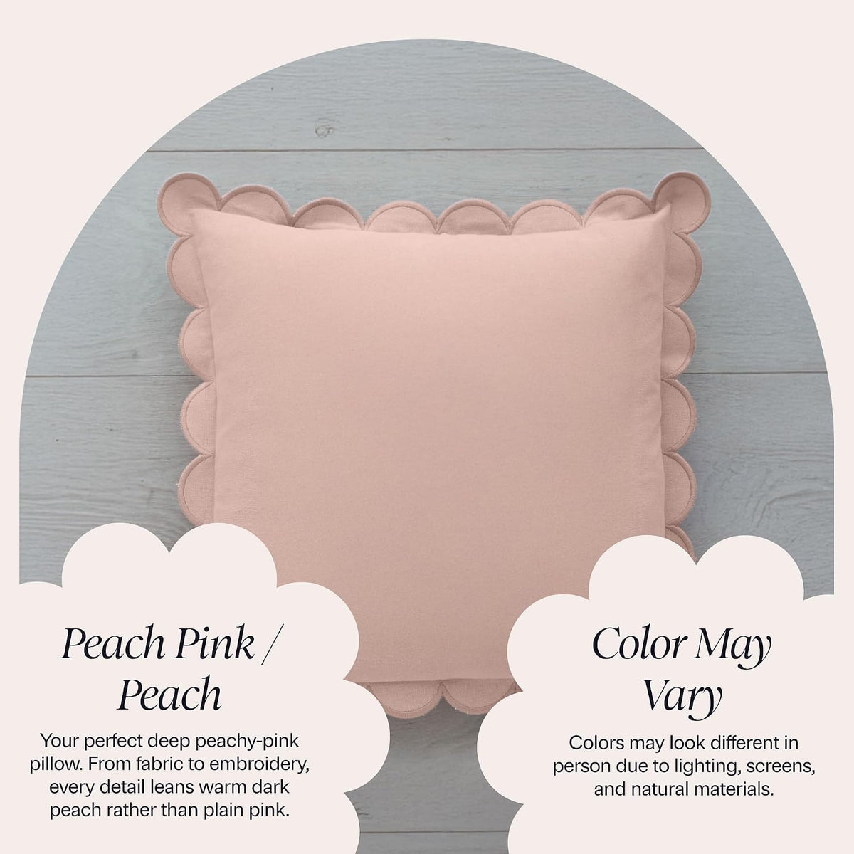 Scalloped Pillow Cover Set of 2, 18x18, Cotton - Peach Pink