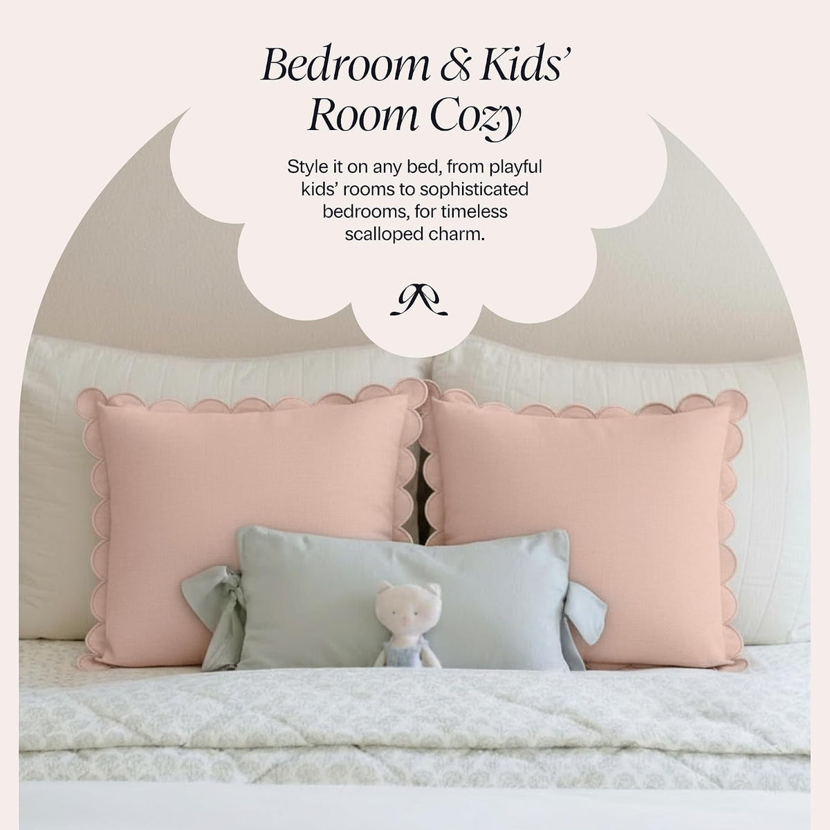 Scalloped Pillow Cover Set of 2, 18x18, Cotton - Peach Pink