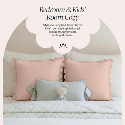 Scalloped Pillow Cover Set of 2, 18x18, Cotton - Peach Pink