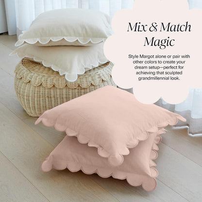 Scalloped Pillow Cover Set of 2, 18x18, Cotton - Peach Pink