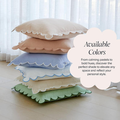 Scalloped Pillow Cover Set of 2, 18x18, Cotton - Peach Pink