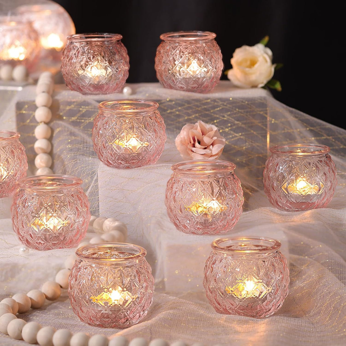 12 Pcs Pink Votive Candle Holders Round Glass Candle Holders