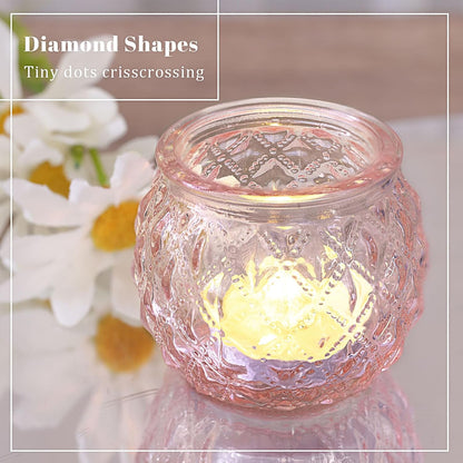12 Pcs Pink Votive Candle Holders Round Glass Candle Holders