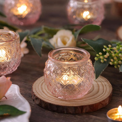 12 Pcs Pink Votive Candle Holders Round Glass Candle Holders