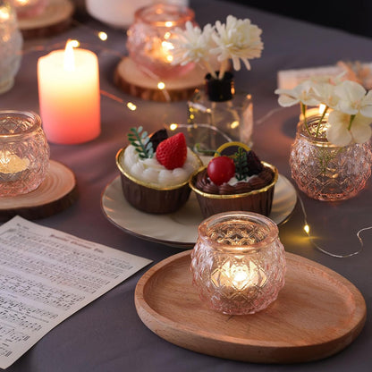 12 Pcs Pink Votive Candle Holders Round Glass Candle Holders