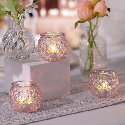 12 Pcs Pink Votive Candle Holders Round Glass Candle Holders