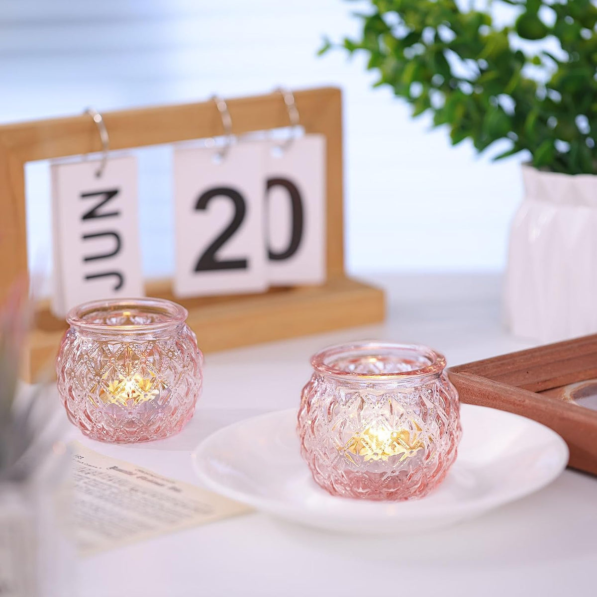 12 Pcs Pink Votive Candle Holders Round Glass Candle Holders
