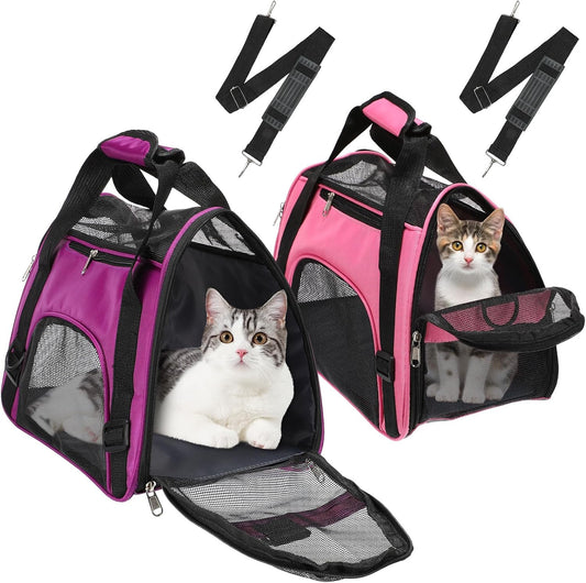 2 Pcs Pet Carrier for Cat Soft Sided Travel Bag, M, Pink, Purple
