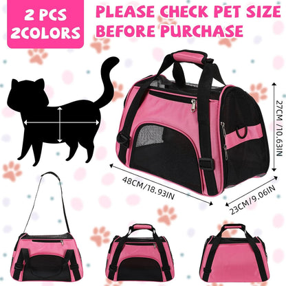 2 Pcs Pet Carrier for Cat Soft Sided Travel Bag, M, Pink, Purple
