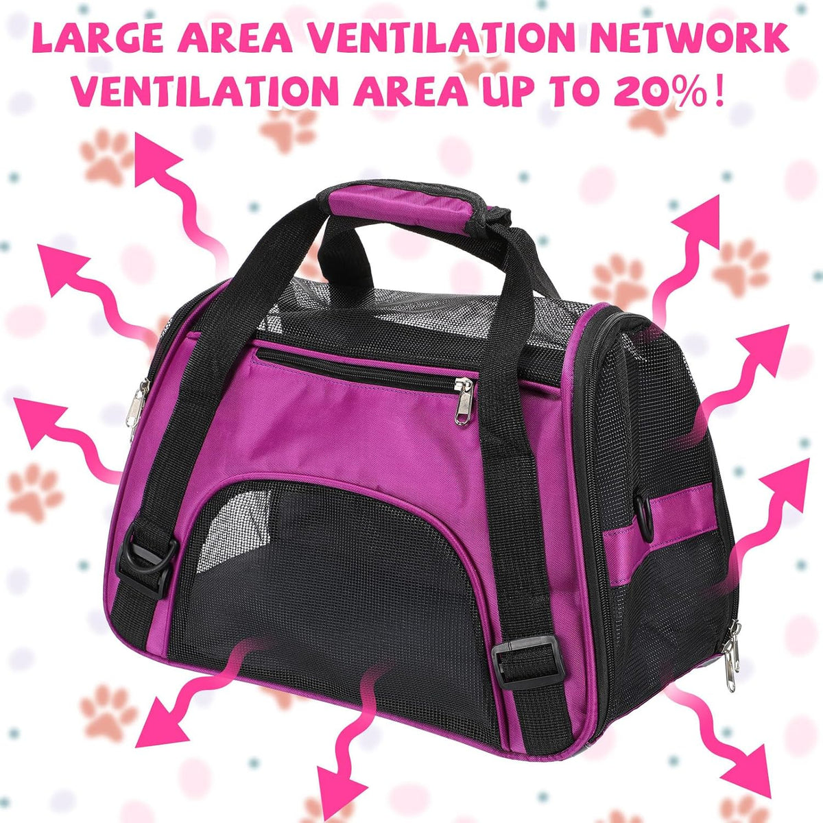 2 Pcs Pet Carrier for Cat Soft Sided Travel Bag, M, Pink, Purple