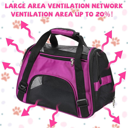 2 Pcs Pet Carrier for Cat Soft Sided Travel Bag, M, Pink, Purple