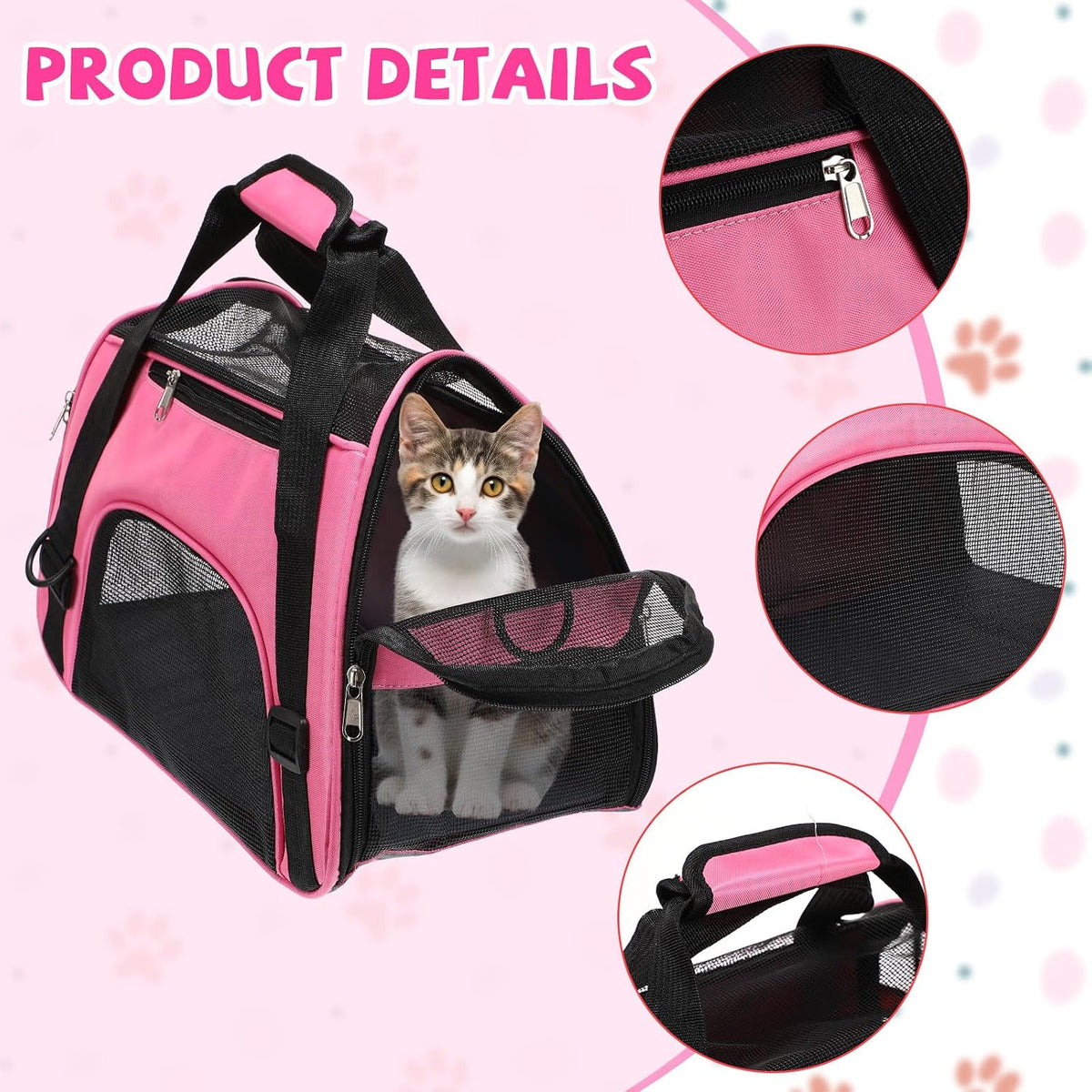 2 Pcs Pet Carrier for Cat Soft Sided Travel Bag, M, Pink, Purple