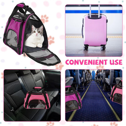 2 Pcs Pet Carrier for Cat Soft Sided Travel Bag, M, Pink, Purple