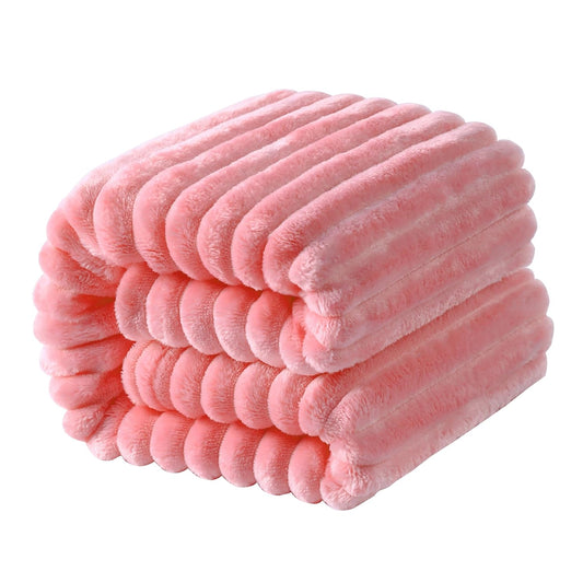 NTBAY Plush Flannel Twin Bed Blanket, 60X80 Inches Soft and Warm Lightweight Blanket with Striped Texture Bed Blanket for Couch Sofa Bed All Seasons, 60"x80", Pink